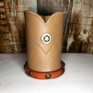 Vintage Leather Justin Boot Cowhide Concho Western Beer Can Bottle Holder Koozie